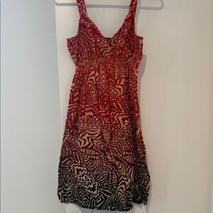 Jones New York Red and Cream Patterned Sleeveless Mini Dress